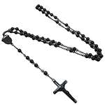 Mens Black Stainless Steel Rosary Necklace With Cr