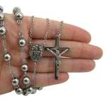 Mens Stainless Steel Silver Tone Rosary Chain Ne-3