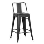 Metal Barstool With Back, Matte Black, 24 -Inch, S