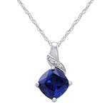 Sterling Silver Created Sapphire And Diamond Penda