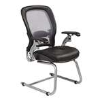 Air Grid Back With Leather Seat Visitors Chair, Bl