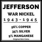 1942-1945 U.S. Jefferson WWII War Nickel, 35 Sil-3