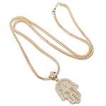 Mens 10K Yellow Gold Designer Hamsa Pendant With F