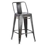 Distressed Metal Barstool With Back, Vintage Gun M