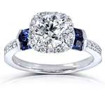 1 1/2 CTW IGI USA Diamond And Sapphire Engagement