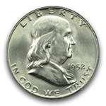 1952 D Franklin 90 Silver Half Dollar Brilliant Un