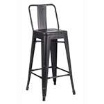 Distressed Metal Barstool With Back, Black, 30 -In