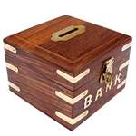 Indian Glance Wooden Carving Safe Coin Bank Money