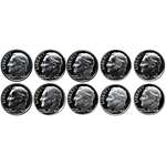 1970-1979 S Roosevelt Dimes Gem Proof Run 10 Coins