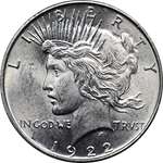 1922-1925 U.S. Peace Silver Dollar Coin, Nearly Mi