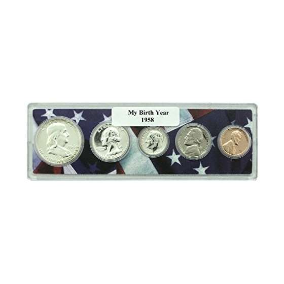 1958-5 Coin Birth Year Set In American Flag Holder