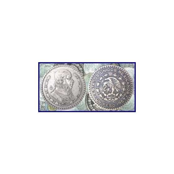 1957 Mexican Silver Peso-Silver Dollar Sized Coin-
