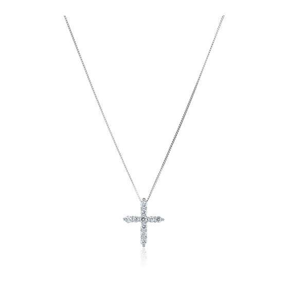 10K White Gold Lab Grown Diamond Cross Pendant Nec