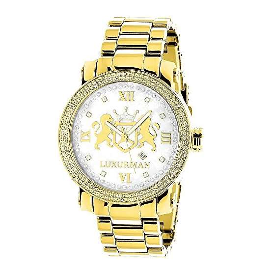 Yellow Gold Plated Diamond Watch For Men By Phanto