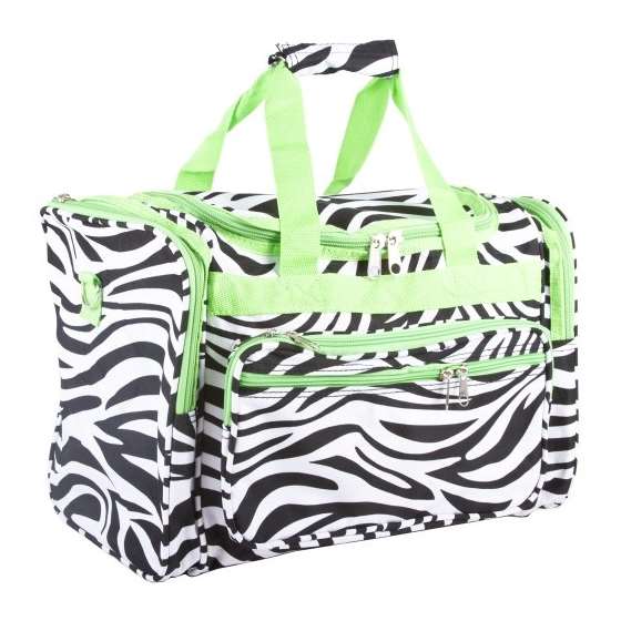 Zebra Print Duffle Bag, Black And White With Green