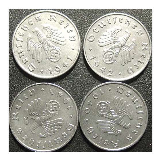 Germany, Four World War II German 10 Reichspfennig
