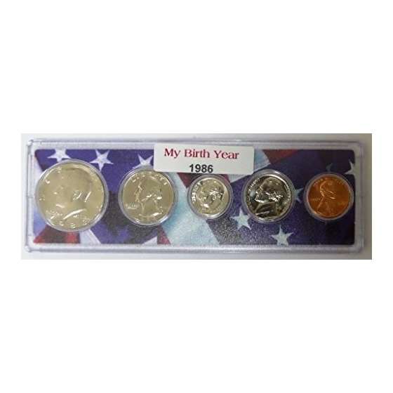 1986-5 Coin Birth Year Set In American Flag Holder