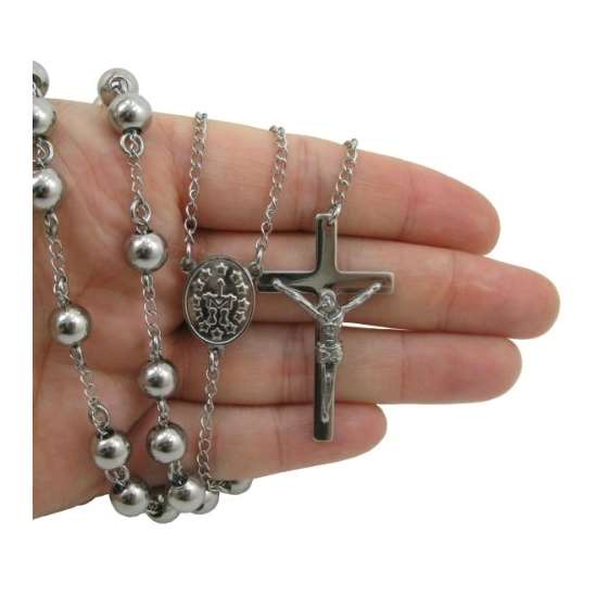 Mens Stainless Steel Silver Tone Rosary Chain Ne-3