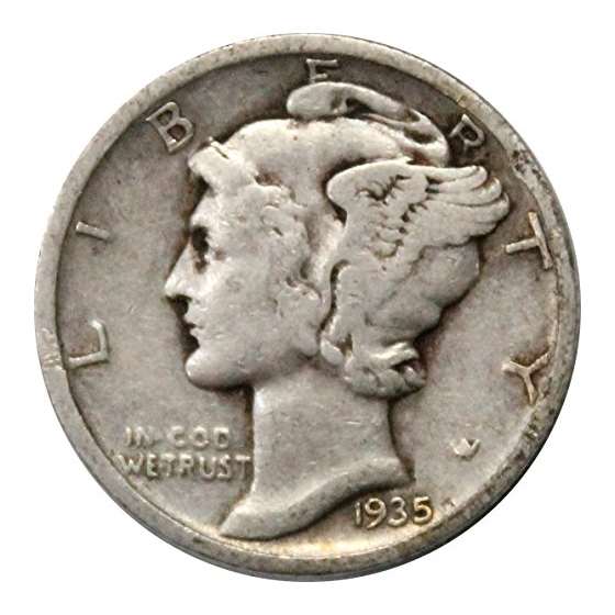 1935 D Silver Mercury Dime 10C Very Good