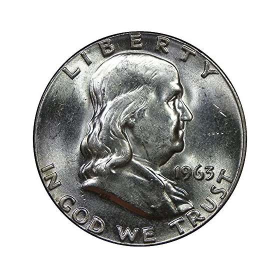 1963 U.S. Franklin 90 Silver Half Dollar-Mint Stat