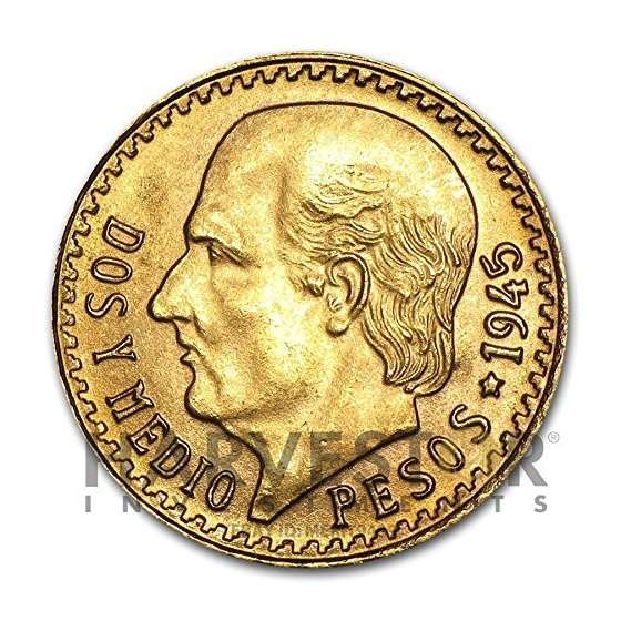 1945 Mexico Gold 2.5 Peso Coin .0602 AGW-2 1 By 2