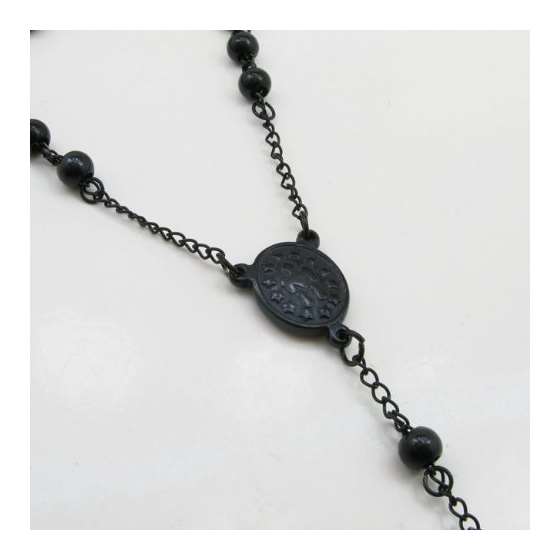Mens Black Stainless Steel Rosary Necklace With-3