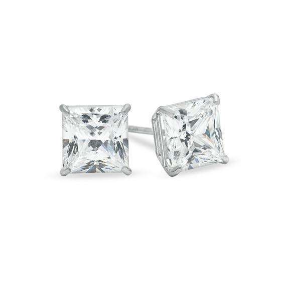 Unisex 14K Solid White Gold 6Mm Princess Square Cu