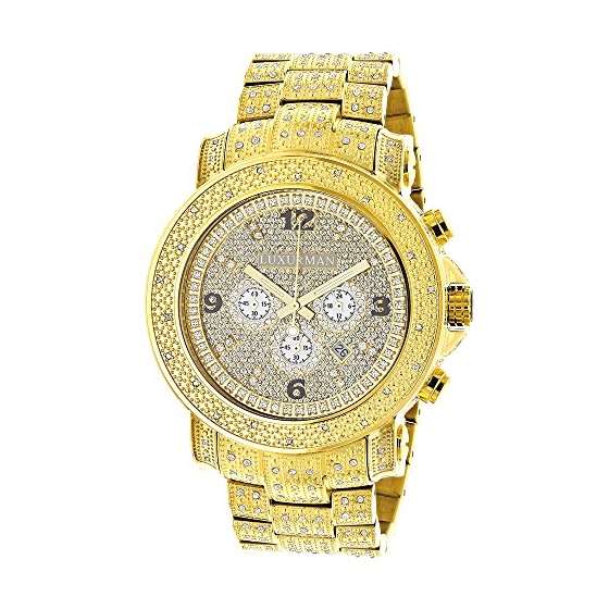 Oversized Iced Out Mens Diamond Watch Yellow Gold