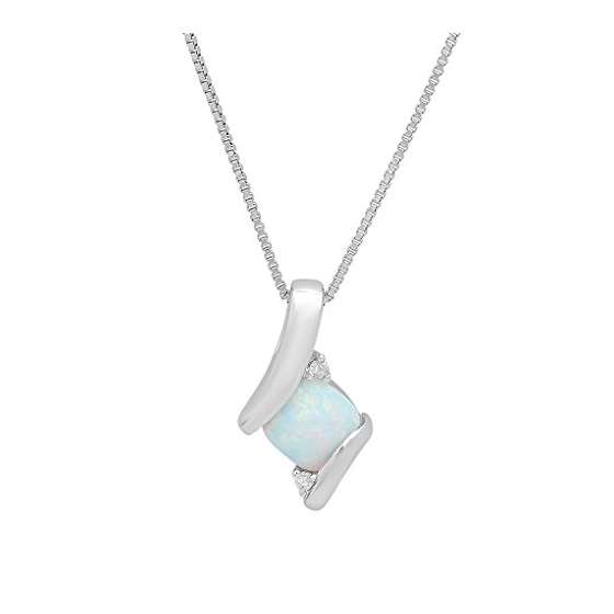 Sterling Silver Created Opal And Diamond Pendant-N
