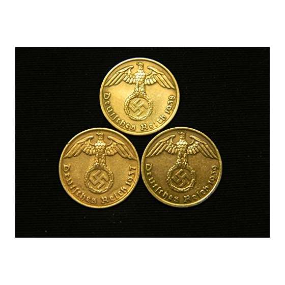 Three Bronze German Third Reich Reichspfennig Coin