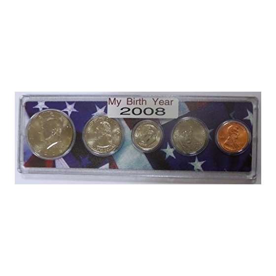 2008-5 Coin Birth Year Set In American Flag Holder