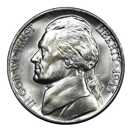 1942-1945 U.S. Jefferson WWII War Nickel, 35 Silve