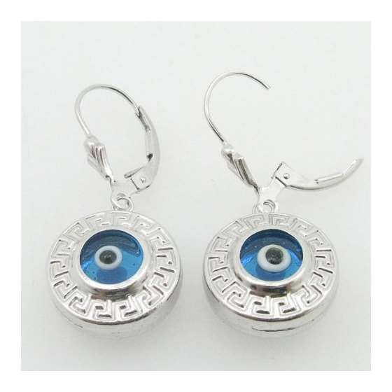 Ladies 925 Sterling Silver Evil Eye Dangle Earri-3