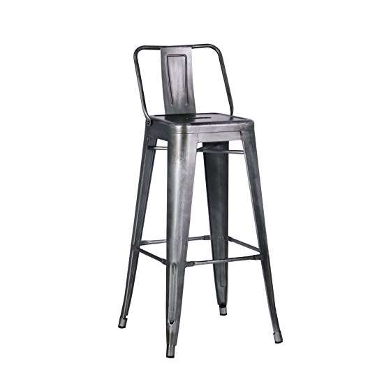 Distressed Metal Barstool With Back, Vintage Gun 3