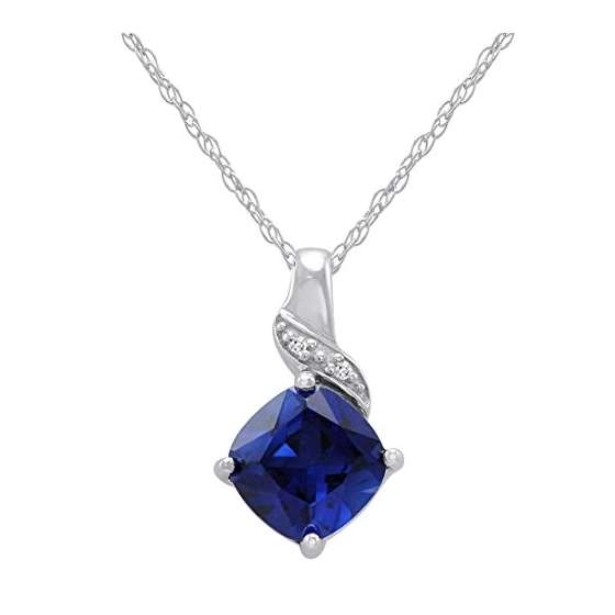 Sterling Silver Created Sapphire And Diamond Penda