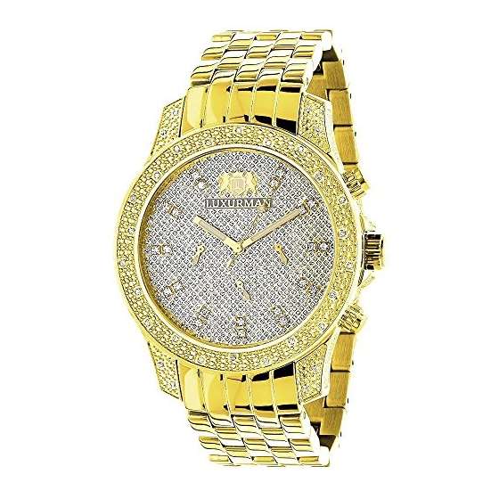 Mens Yellow Gold Tone Watch With Diamonds 0.50Ct