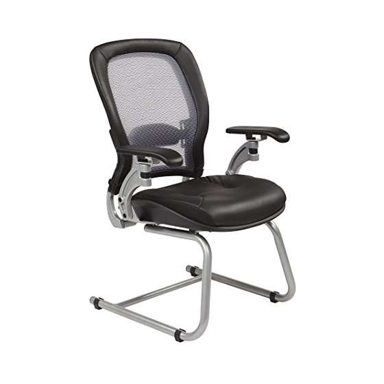 Air Grid Back With Leather Seat Visitors Chair, Bl