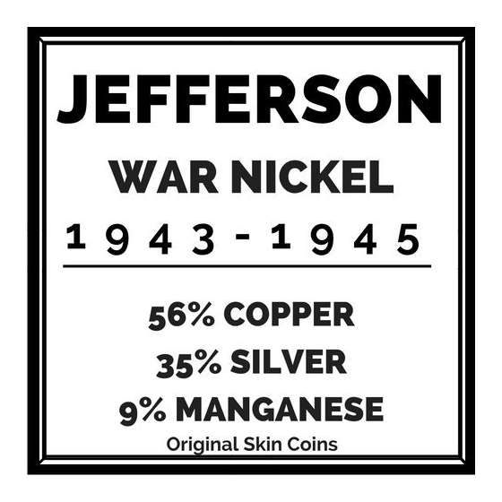 1942-1945 U.S. Jefferson WWII War Nickel, 35 Sil-3
