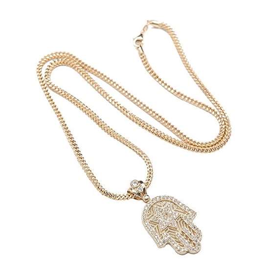 Mens 10K Yellow Gold Designer Hamsa Pendant With F