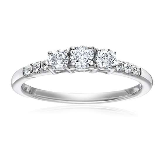 14K White Gold Lab Grown Diamond Three-Stone Engag