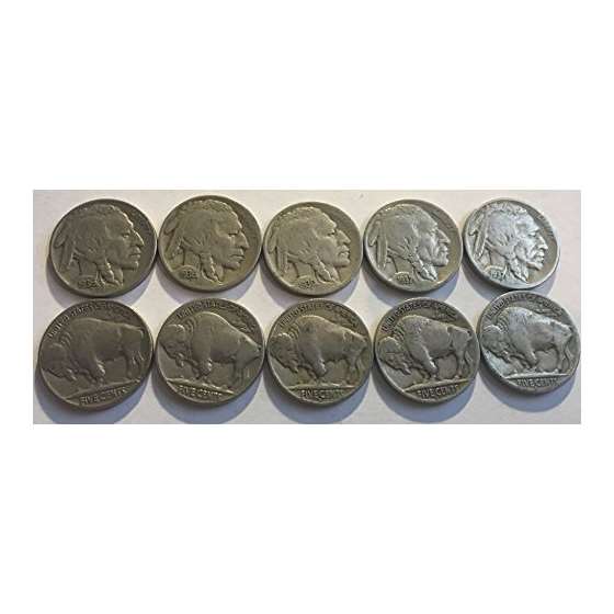 10 Varies Buffalo Nickels Dates 1930-1938 Fine Ful