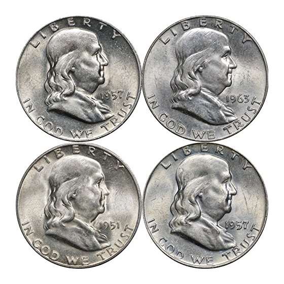 1948-1963 Franklin Silver Half Dollars, 2 Face, AU