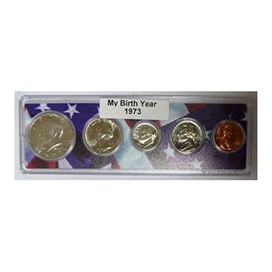 1973-5 Coin Birth Year Set In American Flag Holder