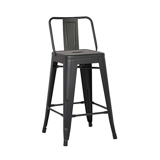 Metal Barstool With Back, Matte Black, 24 -Inch,-3