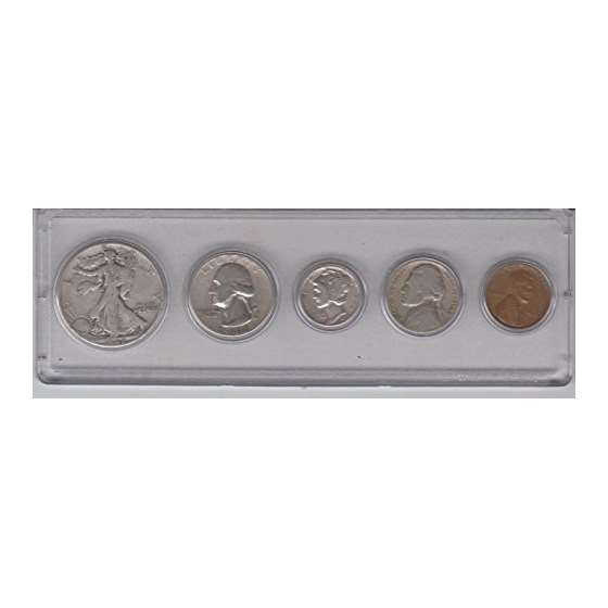 1942 Birth Year Coin Set 5 Coins-Silver Half Dolla