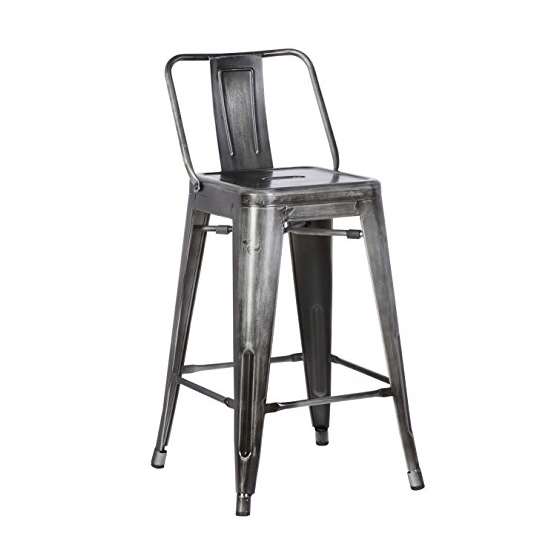 Distressed Metal Barstool With Back, Vintage Gun M