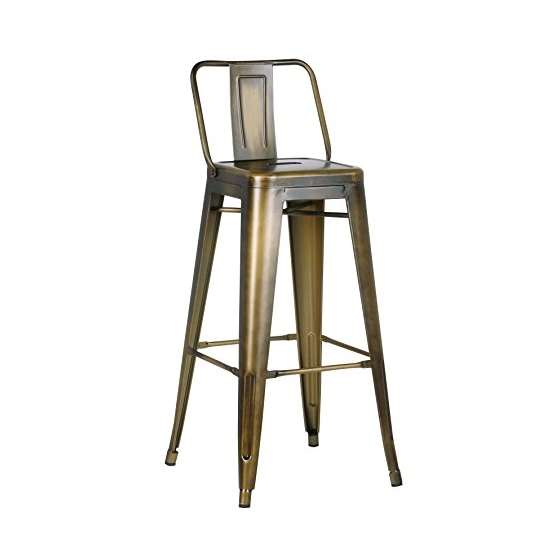 Metal Barstool With Back, Vintage Brass, 30 -Inch,