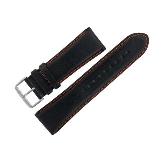 Assorted Watch Strap 27Mm Black Leather With Orang