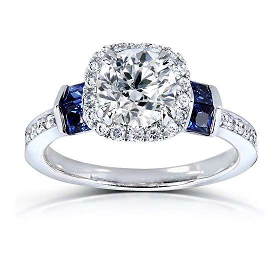 1 1/2 CTW IGI USA Diamond And Sapphire Engagement