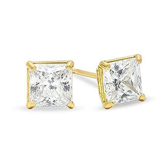 Unisex 14K Solid Yellow Gold 5Mm Princess Square C